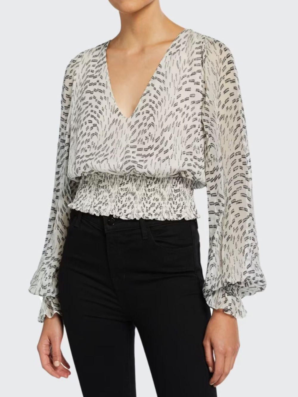 RAMY BROOK Kirsten Silk Metallic Cropped Long Sleeve Blouse Women Size M